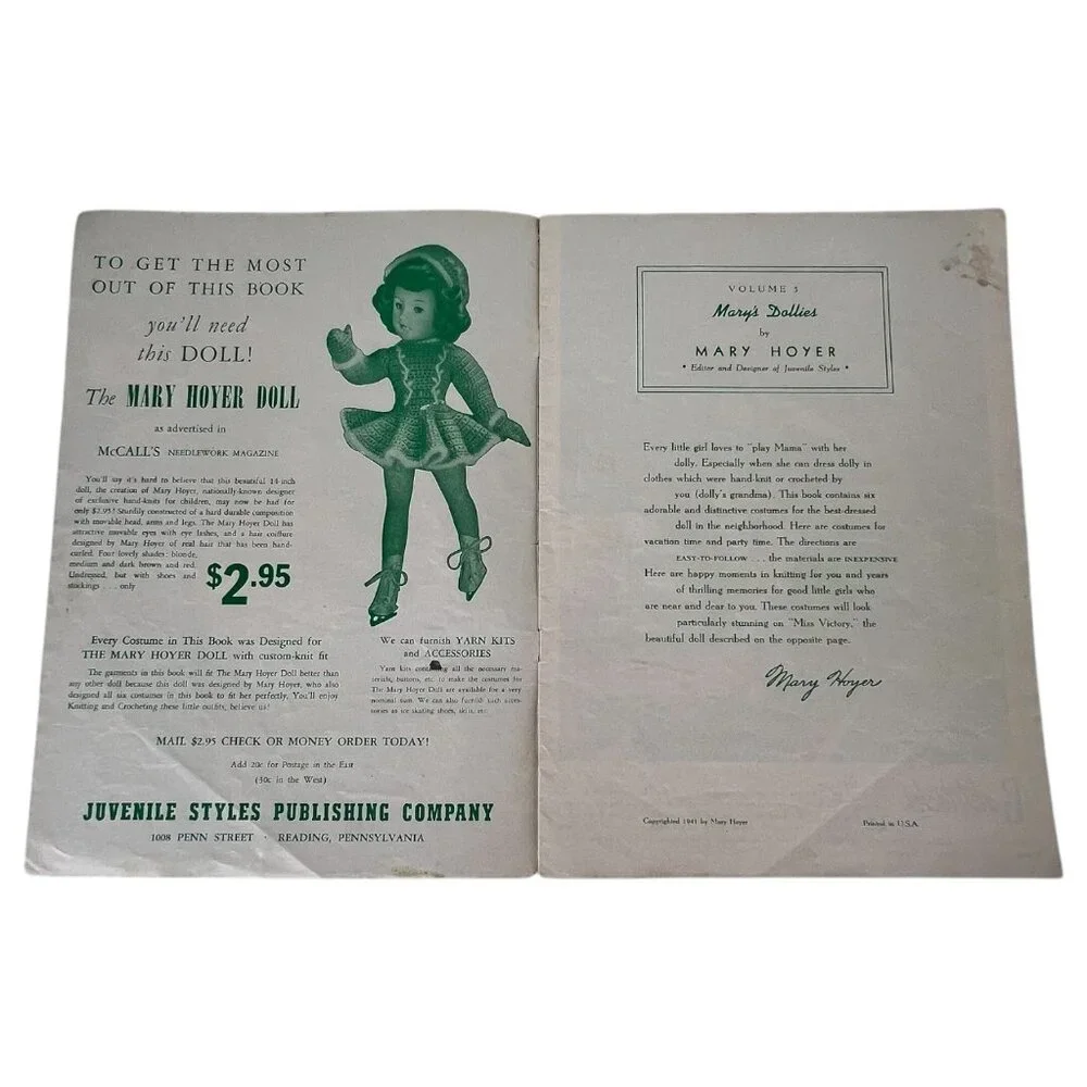 1941 Marys Dollies Volume No 5 Doll Clothes Pattern Book Knit Crochet Mary Hoyer